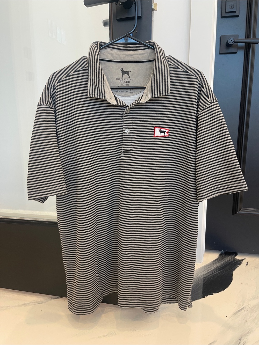 The Black Dog Striped Polo Shirt - Black & White